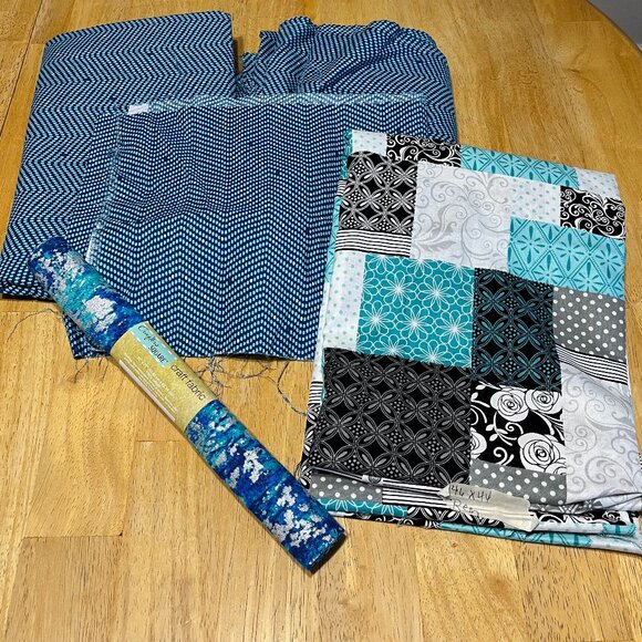 Blue Cotton Fabric Lot of 5 Pieces - Picture 1 of 4